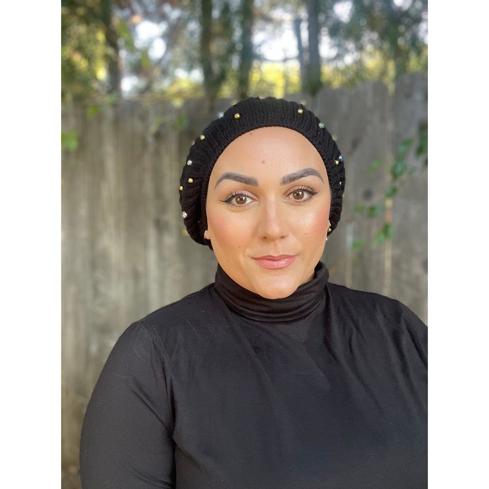 Solid Ribbed Beret Hat W/Multi Colored Studs For … - image 2